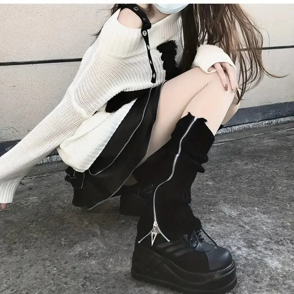 NEW Zippered Black Rib Knit Leg Warmers